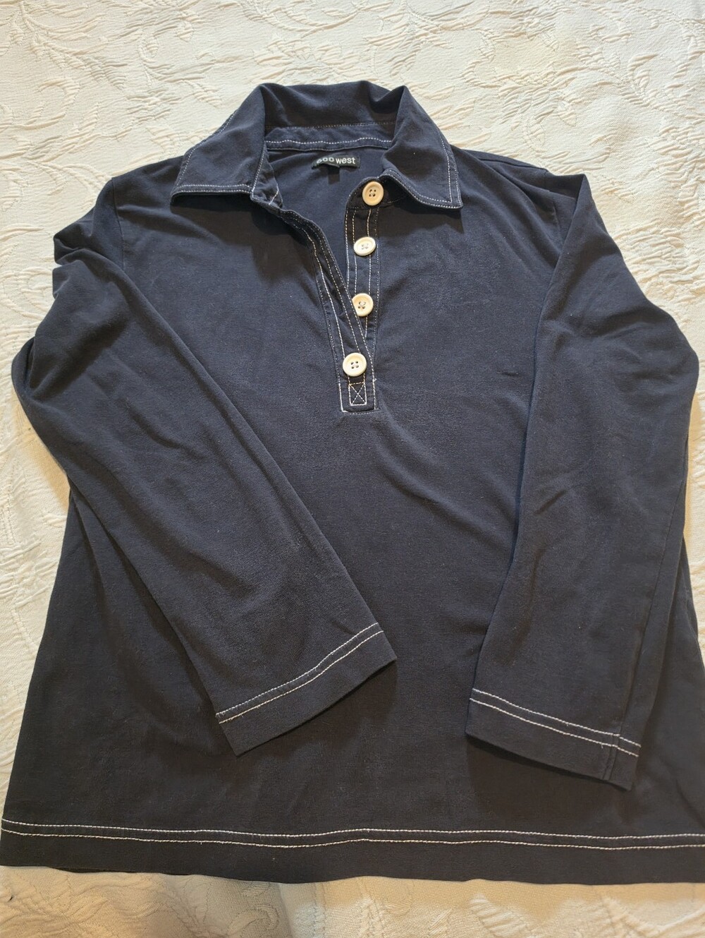 600west Navy Button-Up Polo Top